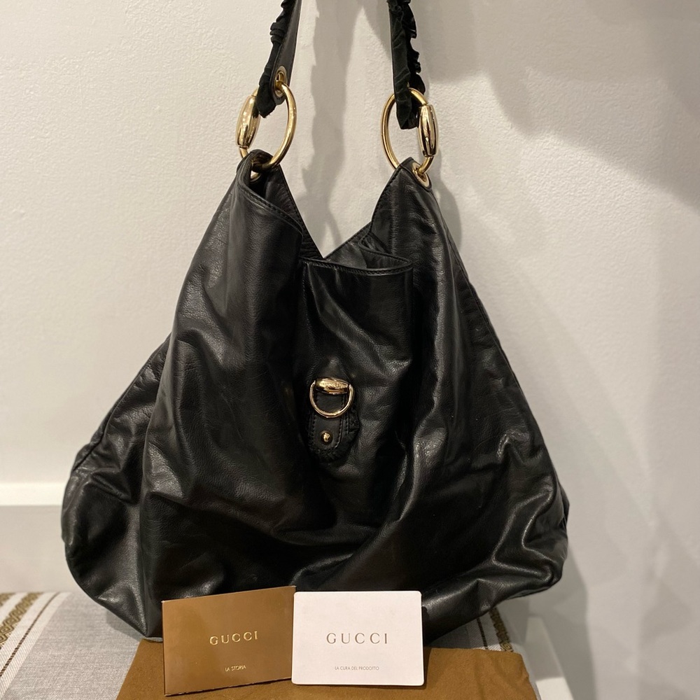 Authentic Gucci Hobo Large Black Leather Bag